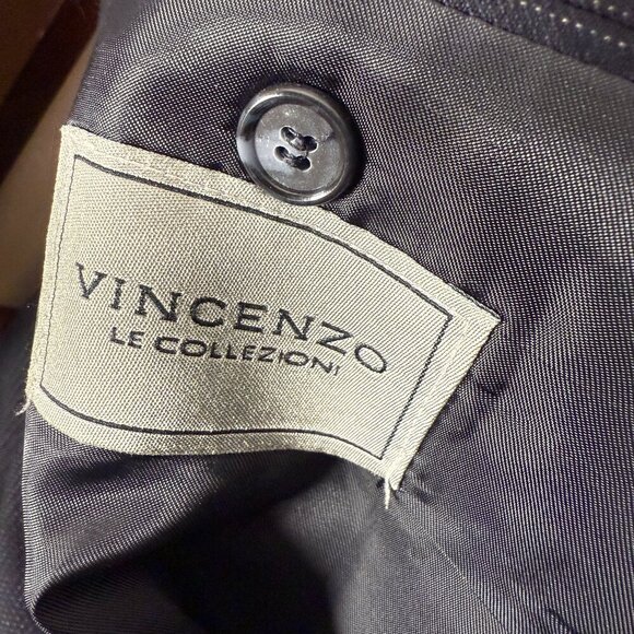 Vincenzo Le Collezion Navy Pin Stripe Cashmere & Wool Blazer L52 - Picture 3 of 11